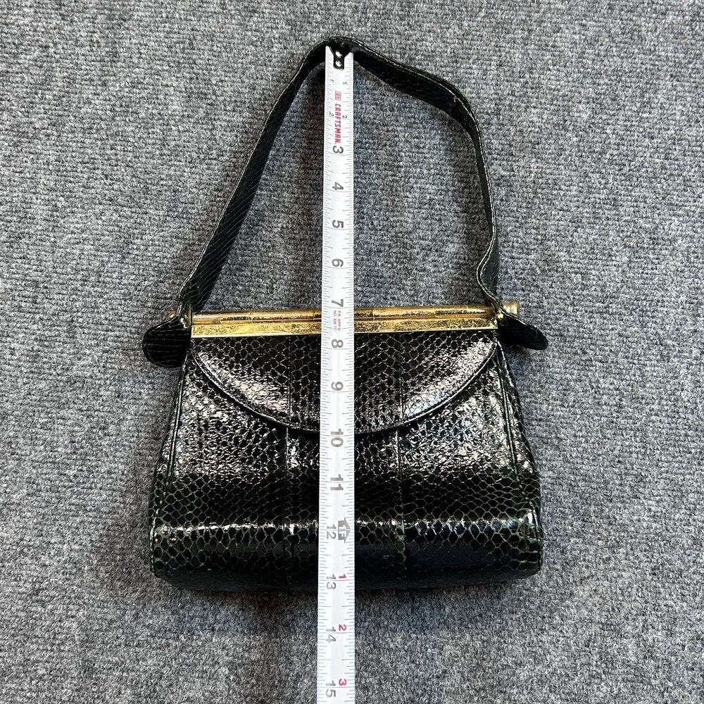 Vintage Dark Green Snake Lizard Skin Handbag with Clasp Closure By Alan Reptile - Picture 9 of 14